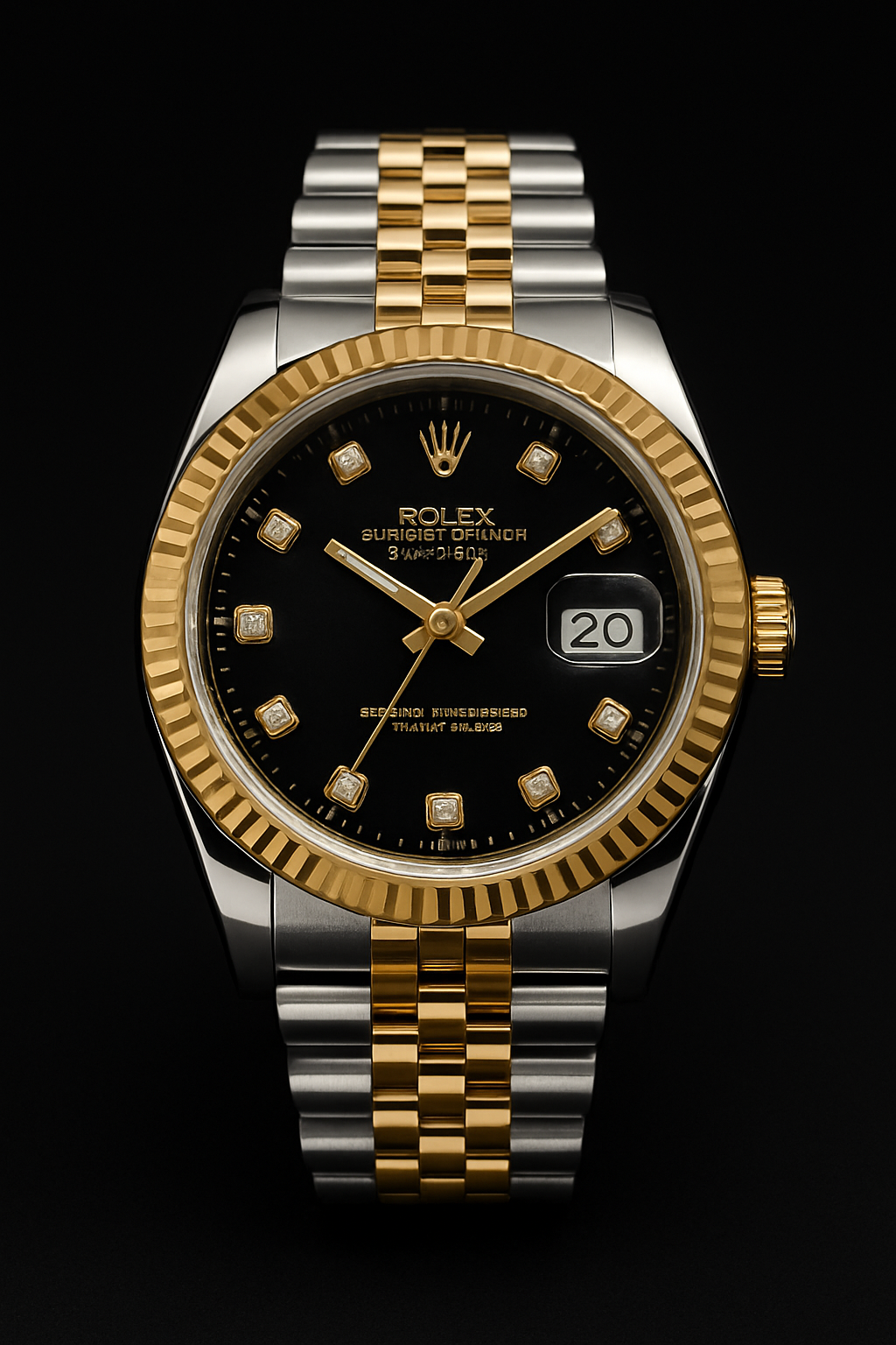Rolex Black With Two Tone Stainless Steel Chain