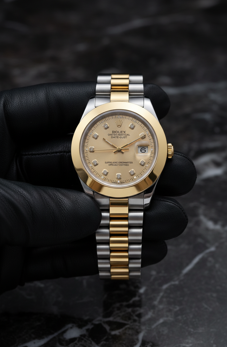 Rolex Golden With Two Tone Stainless Steel Chain
