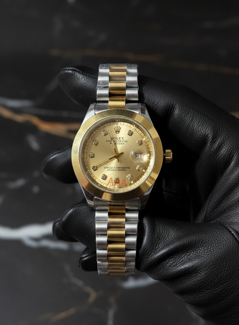 Rolex Golden With Two Tone Stainless Steel Chain