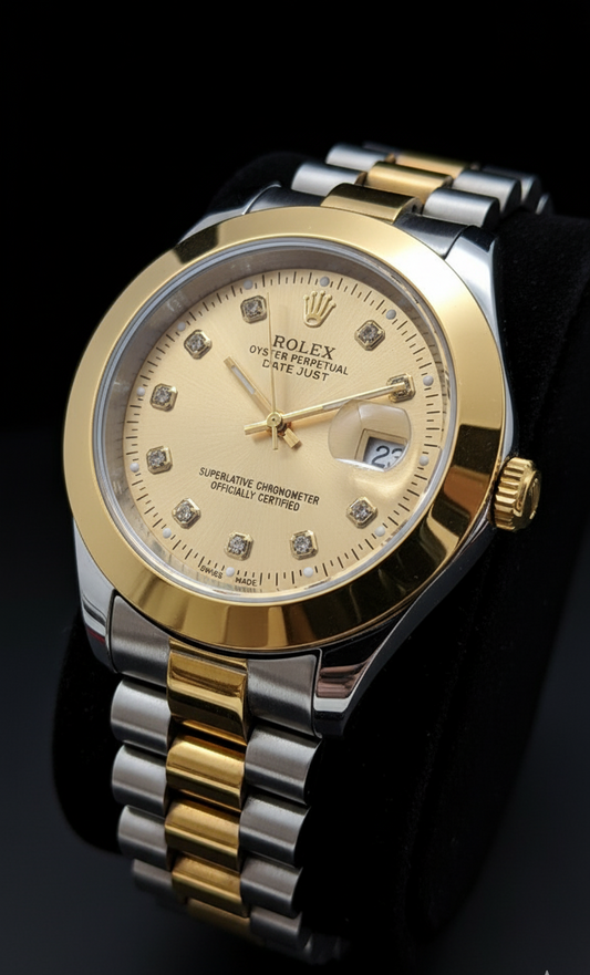 Rolex Golden With Two Tone Stainless Steel Chain