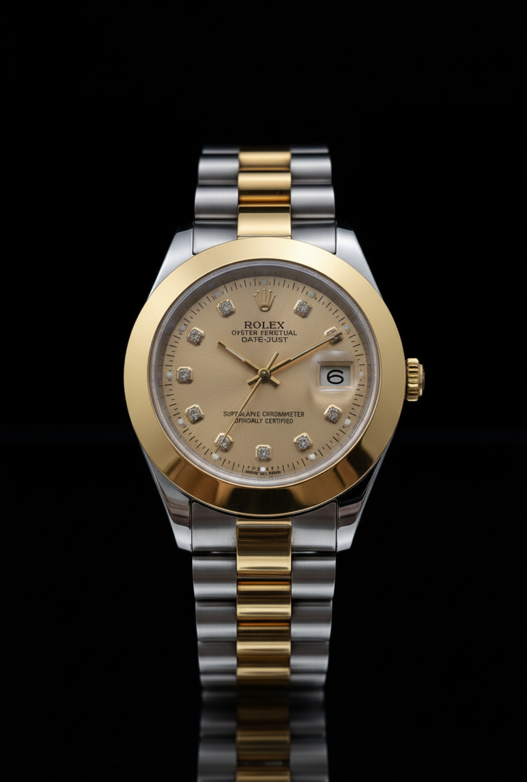 Rolex Golden With Two Tone Stainless Steel Chain