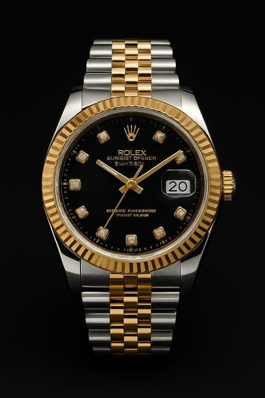Rolex Black With Two Tone Stainless Steel Chain