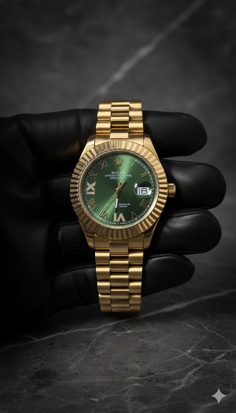 Rolex Green Dial With Golden Stainless Steel Chain
