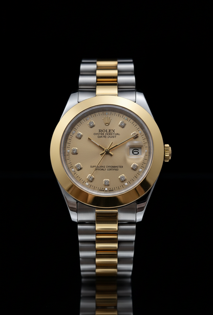 Rolex Golden With Two Tone Stainless Steel Chain